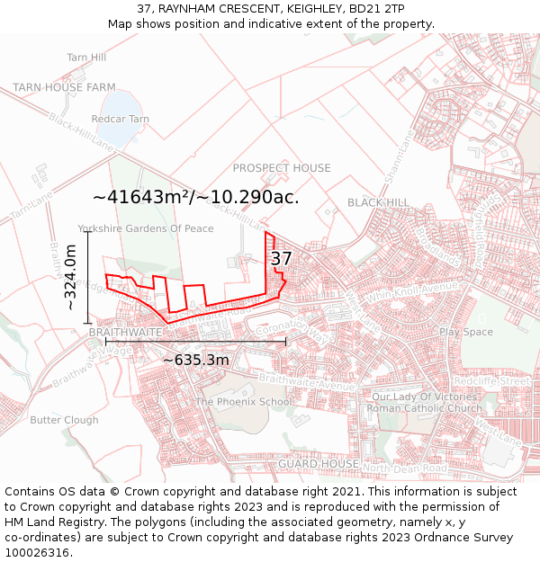 37, RAYNHAM CRESCENT, KEIGHLEY, BD21 2TP: Plot and title map