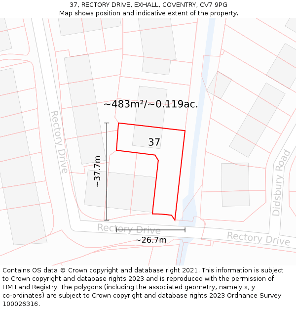 37, RECTORY DRIVE, EXHALL, COVENTRY, CV7 9PG: Plot and title map