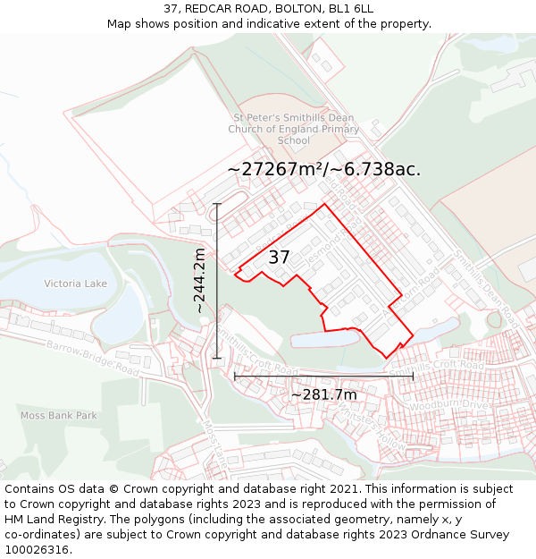 37, REDCAR ROAD, BOLTON, BL1 6LL: Plot and title map