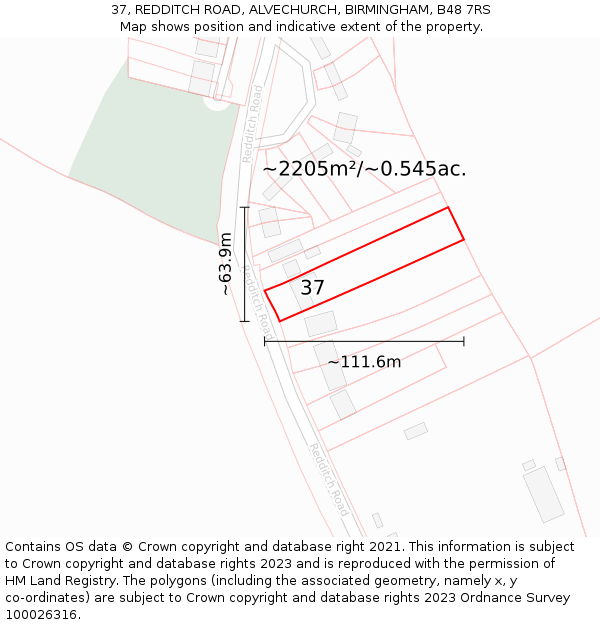 37, REDDITCH ROAD, ALVECHURCH, BIRMINGHAM, B48 7RS: Plot and title map