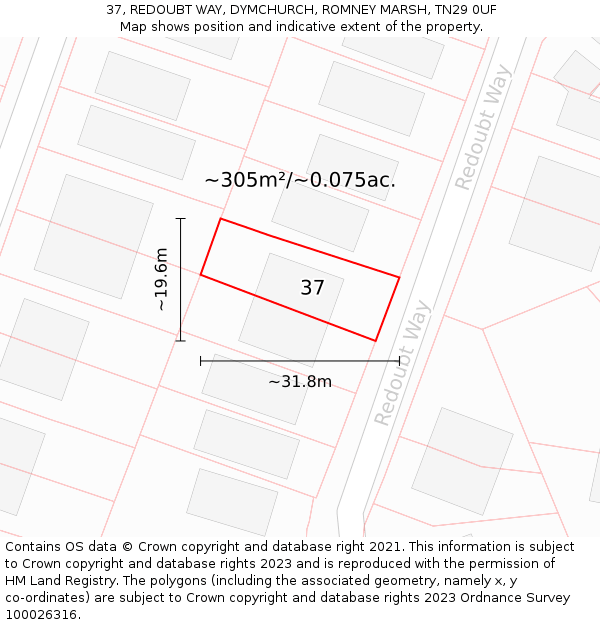 37, REDOUBT WAY, DYMCHURCH, ROMNEY MARSH, TN29 0UF: Plot and title map