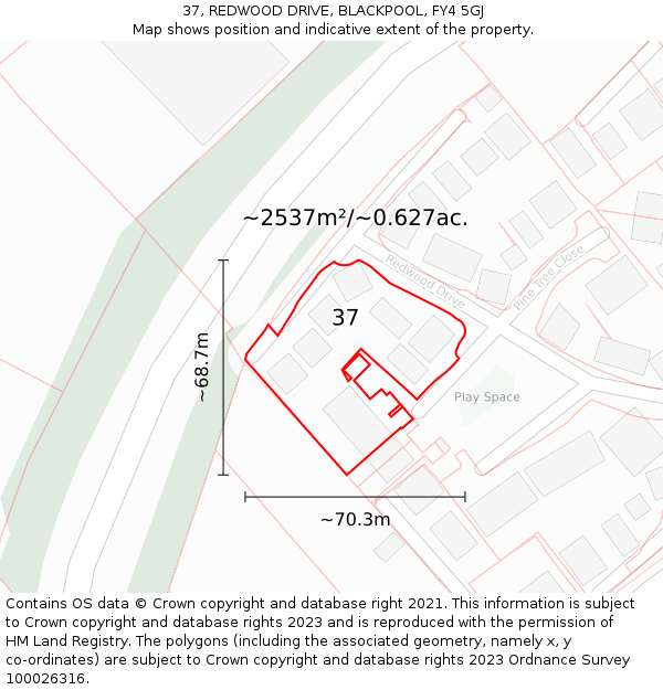 37, REDWOOD DRIVE, BLACKPOOL, FY4 5GJ: Plot and title map