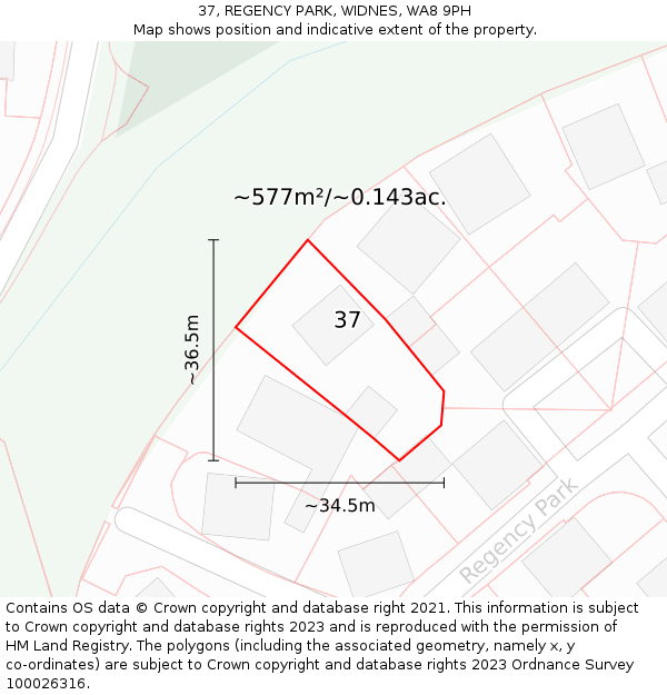 37, REGENCY PARK, WIDNES, WA8 9PH: Plot and title map