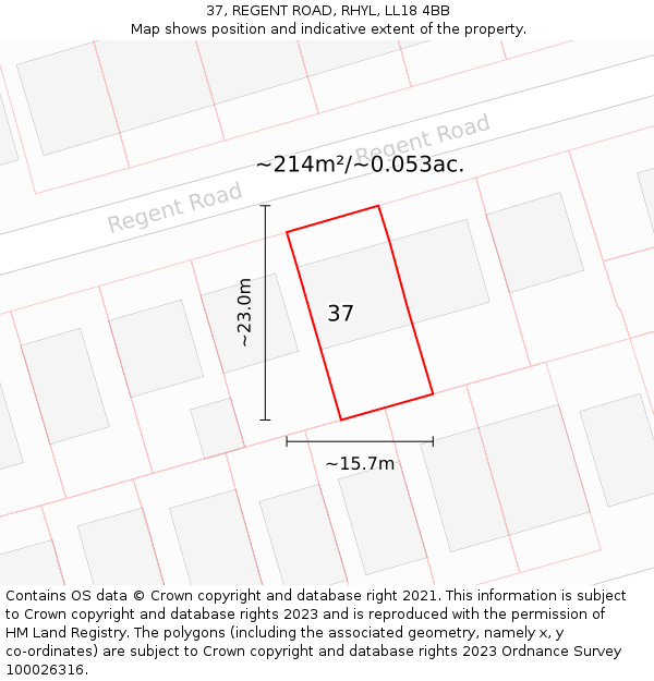 37, REGENT ROAD, RHYL, LL18 4BB: Plot and title map