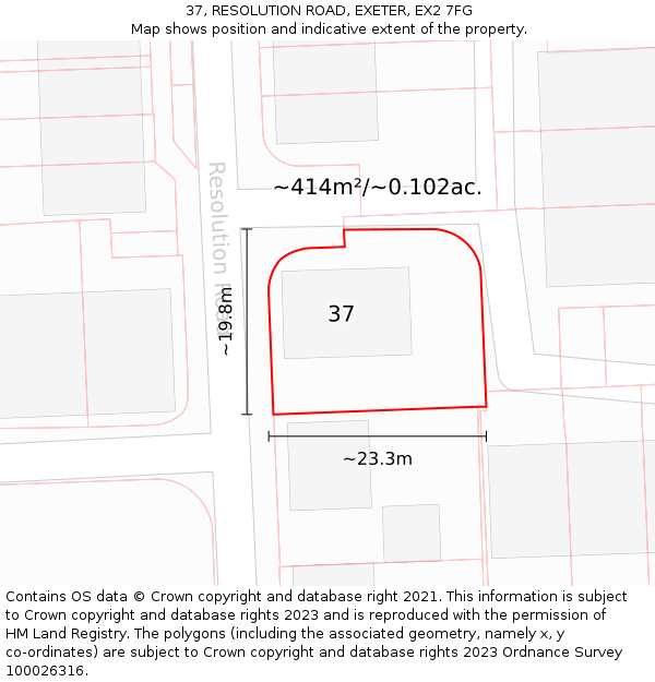 37, RESOLUTION ROAD, EXETER, EX2 7FG: Plot and title map