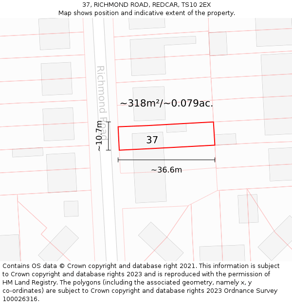 37, RICHMOND ROAD, REDCAR, TS10 2EX: Plot and title map