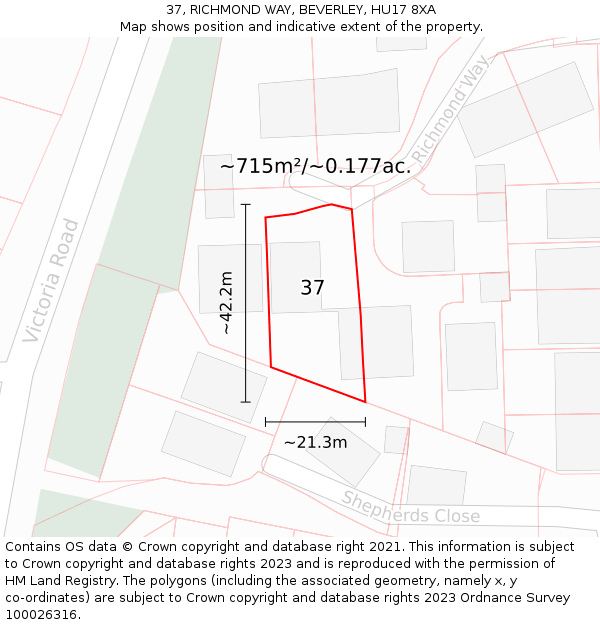 37, RICHMOND WAY, BEVERLEY, HU17 8XA: Plot and title map