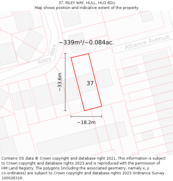 37, RILEY WAY, HULL, HU3 6DU: Plot and title map