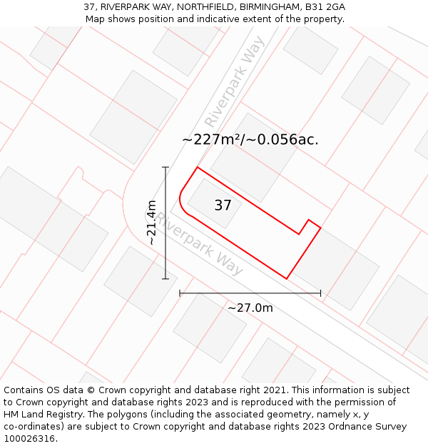 37, RIVERPARK WAY, NORTHFIELD, BIRMINGHAM, B31 2GA: Plot and title map