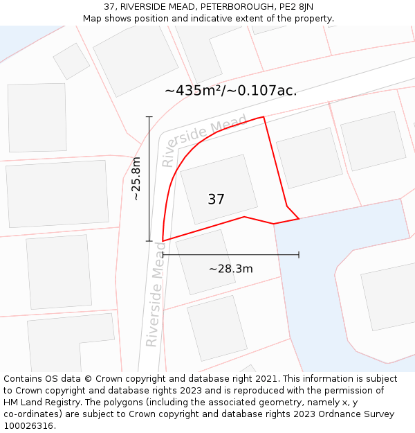 37, RIVERSIDE MEAD, PETERBOROUGH, PE2 8JN: Plot and title map