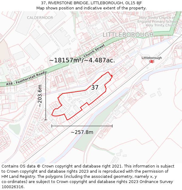 37, RIVERSTONE BRIDGE, LITTLEBOROUGH, OL15 8JF: Plot and title map