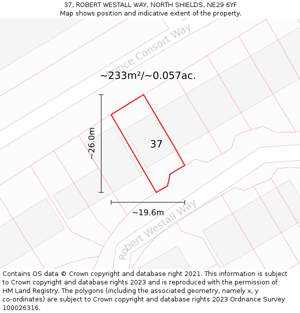 37, ROBERT WESTALL WAY, NORTH SHIELDS, NE29 6YF: Plot and title map