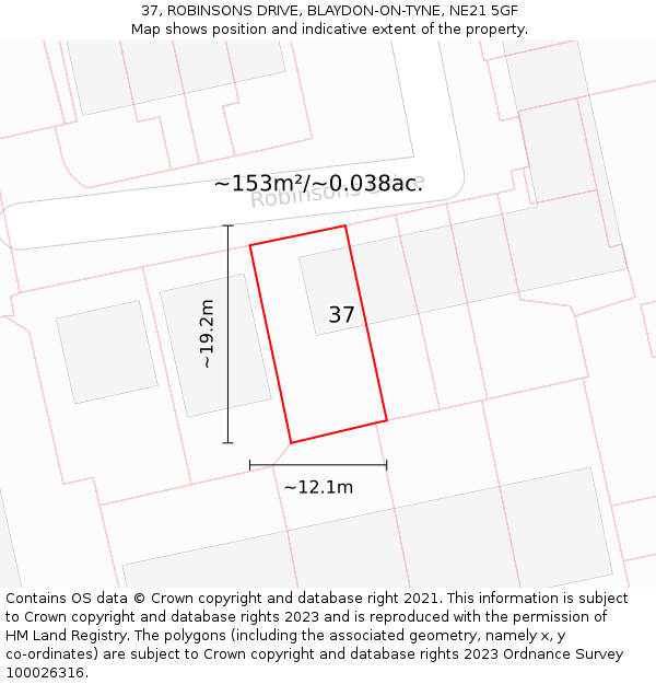 37, ROBINSONS DRIVE, BLAYDON-ON-TYNE, NE21 5GF: Plot and title map