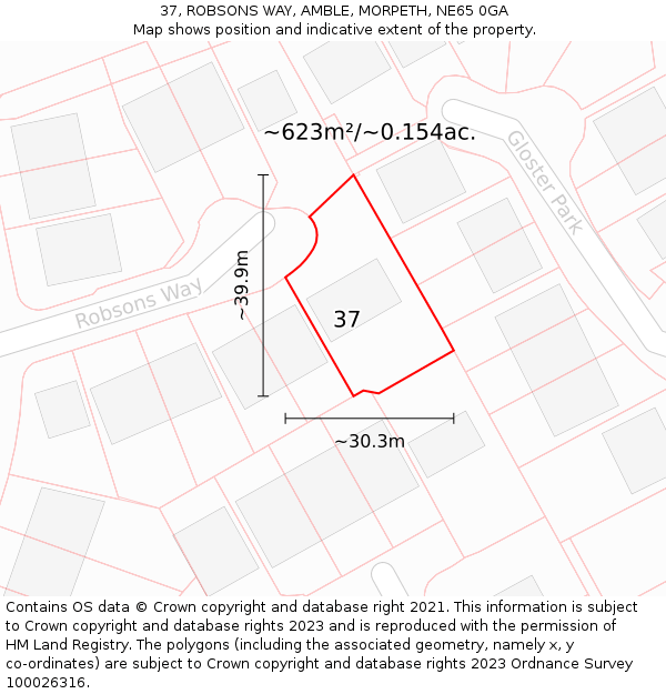 37, ROBSONS WAY, AMBLE, MORPETH, NE65 0GA: Plot and title map