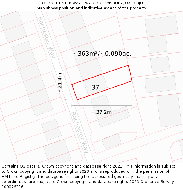 37, ROCHESTER WAY, TWYFORD, BANBURY, OX17 3JU: Plot and title map