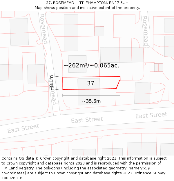 37, ROSEMEAD, LITTLEHAMPTON, BN17 6UH: Plot and title map