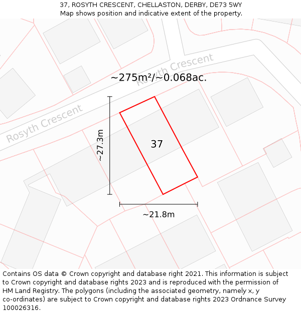 37, ROSYTH CRESCENT, CHELLASTON, DERBY, DE73 5WY: Plot and title map