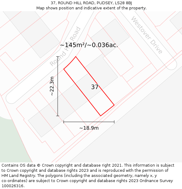 37, ROUND HILL ROAD, PUDSEY, LS28 8BJ: Plot and title map