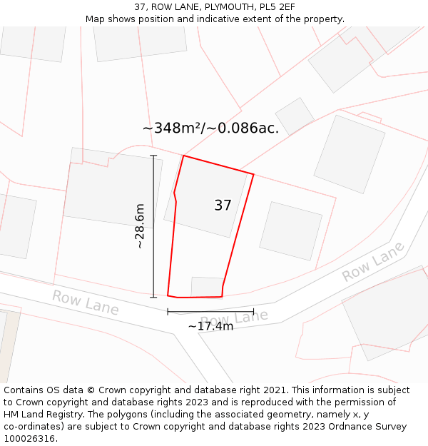 37, ROW LANE, PLYMOUTH, PL5 2EF: Plot and title map