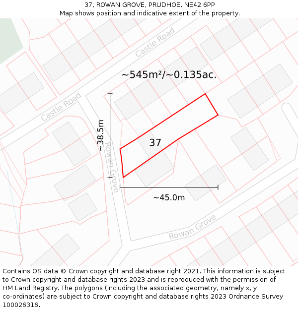 37, ROWAN GROVE, PRUDHOE, NE42 6PP: Plot and title map