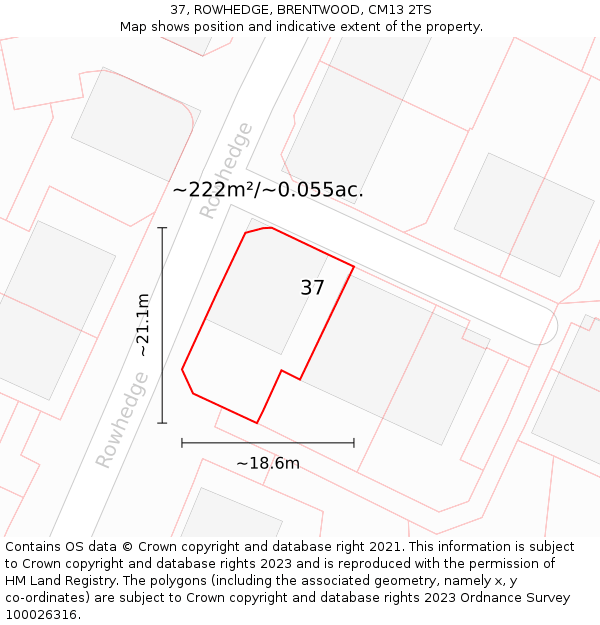 37, ROWHEDGE, BRENTWOOD, CM13 2TS: Plot and title map