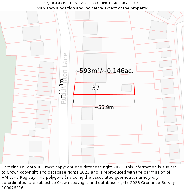 37, RUDDINGTON LANE, NOTTINGHAM, NG11 7BG: Plot and title map