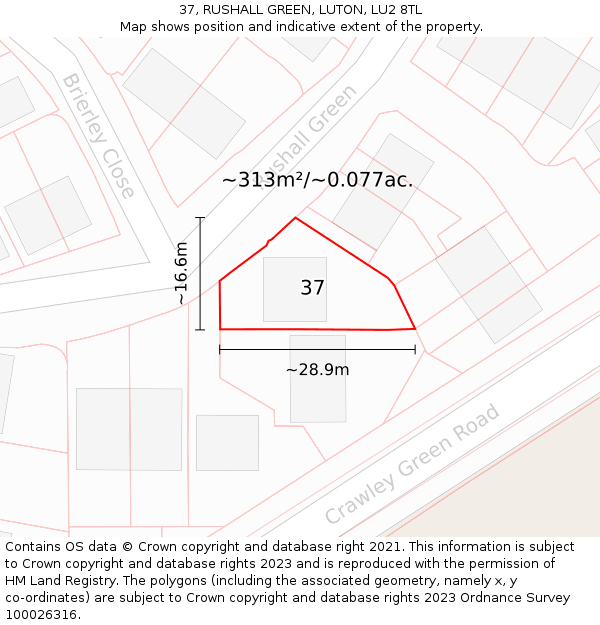 37, RUSHALL GREEN, LUTON, LU2 8TL: Plot and title map