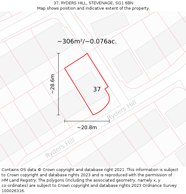 37, RYDERS HILL, STEVENAGE, SG1 6BN: Plot and title map