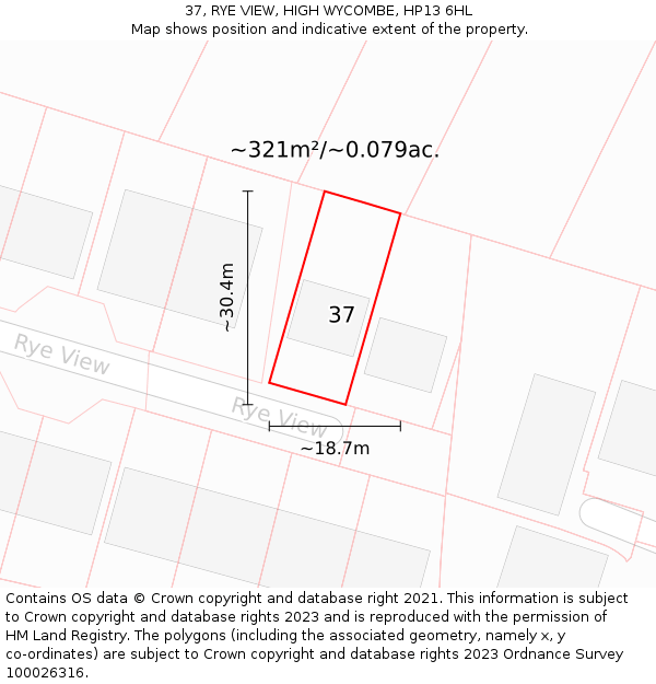 37, RYE VIEW, HIGH WYCOMBE, HP13 6HL: Plot and title map