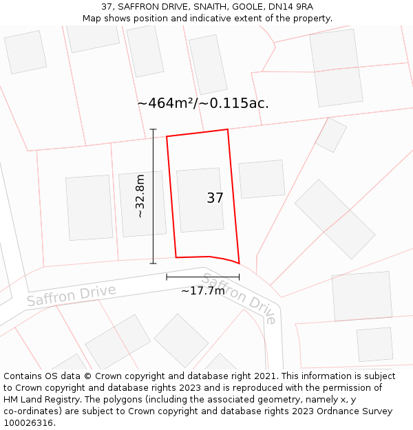 37, SAFFRON DRIVE, SNAITH, GOOLE, DN14 9RA: Plot and title map