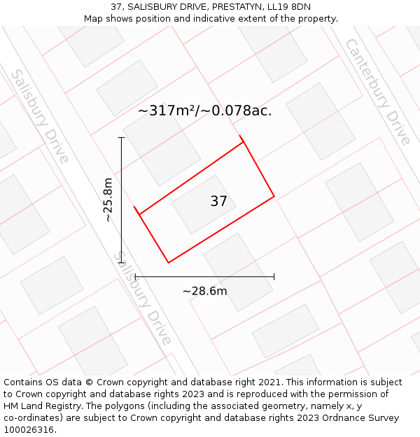 37, SALISBURY DRIVE, PRESTATYN, LL19 8DN: Plot and title map