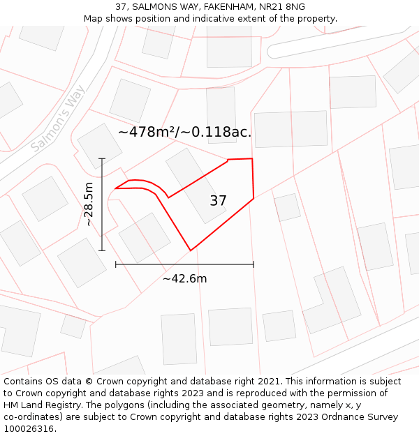 37, SALMONS WAY, FAKENHAM, NR21 8NG: Plot and title map