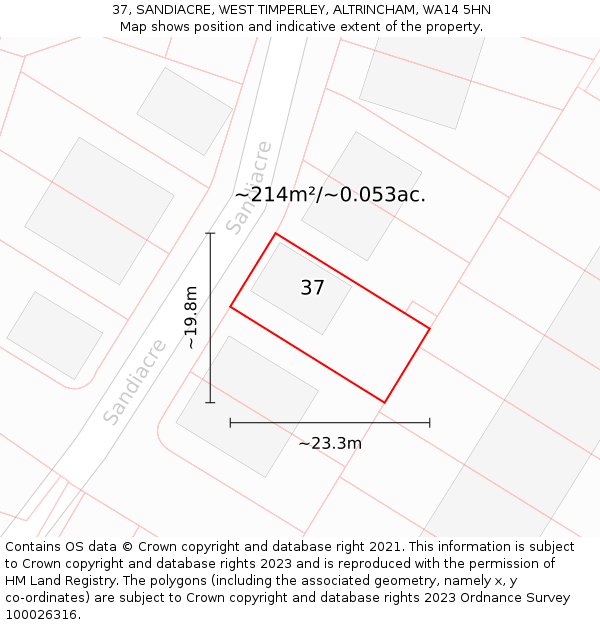 37, SANDIACRE, WEST TIMPERLEY, ALTRINCHAM, WA14 5HN: Plot and title map