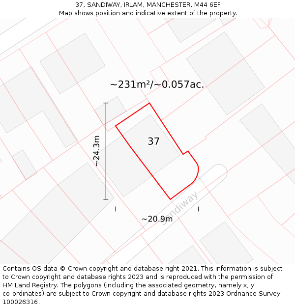 37, SANDIWAY, IRLAM, MANCHESTER, M44 6EF: Plot and title map