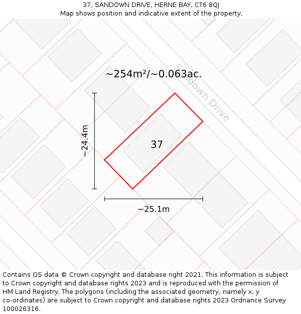 37, SANDOWN DRIVE, HERNE BAY, CT6 8QJ: Plot and title map