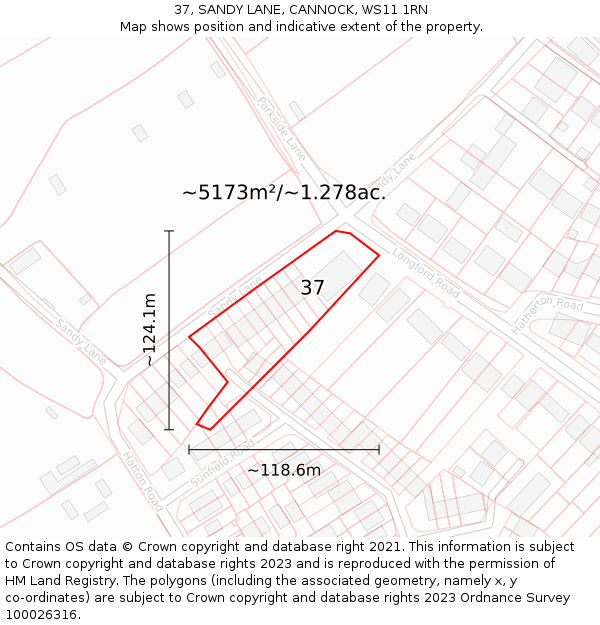 37, SANDY LANE, CANNOCK, WS11 1RN: Plot and title map