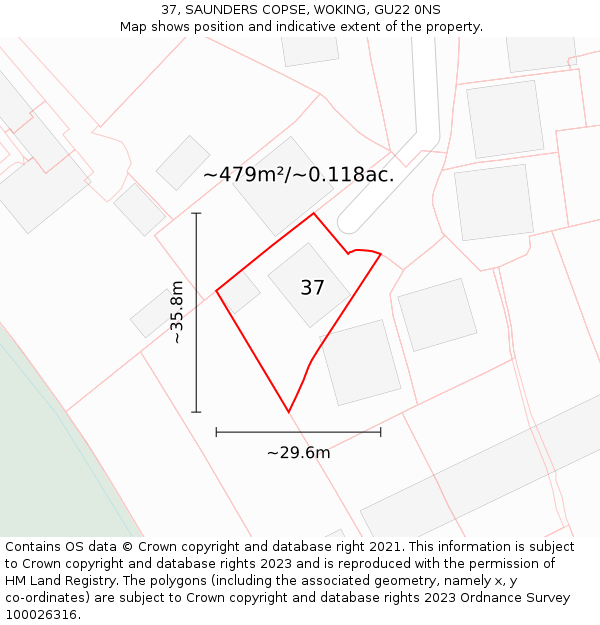 37, SAUNDERS COPSE, WOKING, GU22 0NS: Plot and title map