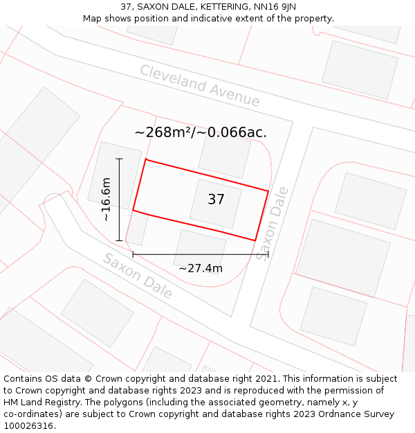 37, SAXON DALE, KETTERING, NN16 9JN: Plot and title map