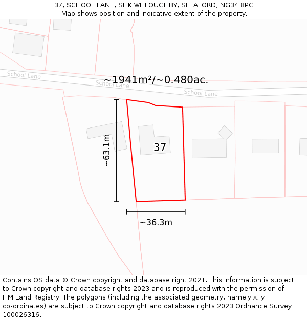 37, SCHOOL LANE, SILK WILLOUGHBY, SLEAFORD, NG34 8PG: Plot and title map