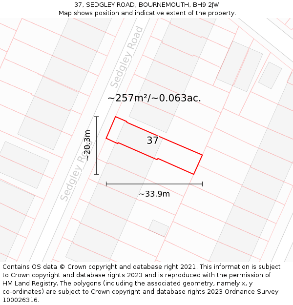 37, SEDGLEY ROAD, BOURNEMOUTH, BH9 2JW: Plot and title map