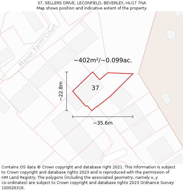 37, SELLERS DRIVE, LECONFIELD, BEVERLEY, HU17 7NA: Plot and title map