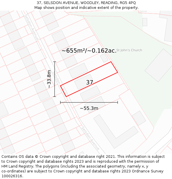 37, SELSDON AVENUE, WOODLEY, READING, RG5 4PQ: Plot and title map