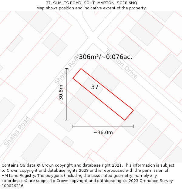 37, SHALES ROAD, SOUTHAMPTON, SO18 6NQ: Plot and title map