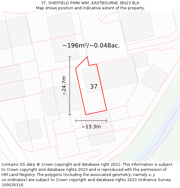 37, SHEFFIELD PARK WAY, EASTBOURNE, BN23 8LA: Plot and title map