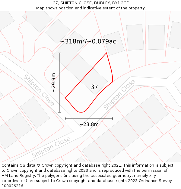 37, SHIPTON CLOSE, DUDLEY, DY1 2GE: Plot and title map