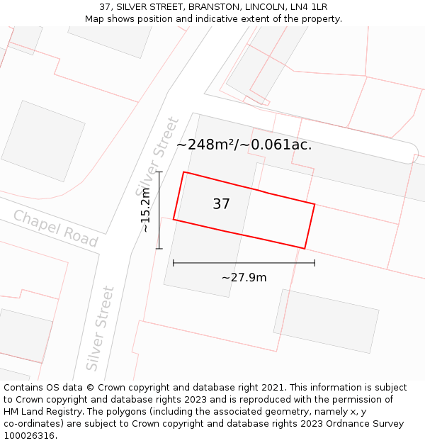 37, SILVER STREET, BRANSTON, LINCOLN, LN4 1LR: Plot and title map