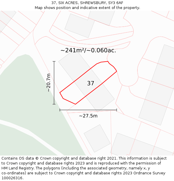 37, SIX ACRES, SHREWSBURY, SY3 6AF: Plot and title map