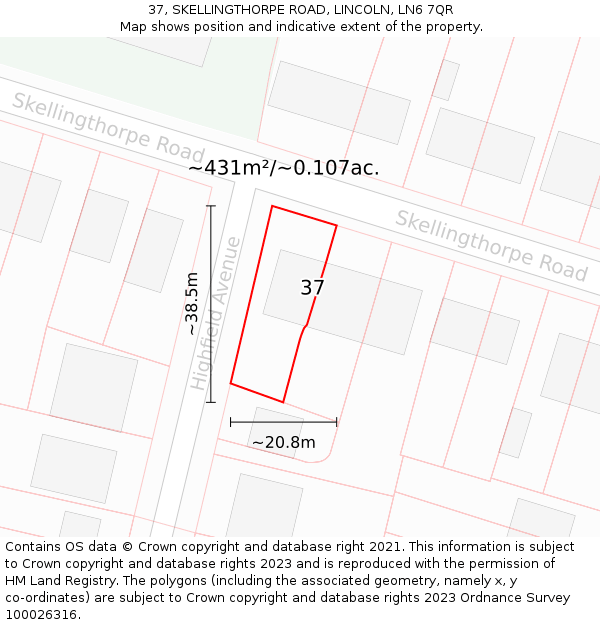 37, SKELLINGTHORPE ROAD, LINCOLN, LN6 7QR: Plot and title map