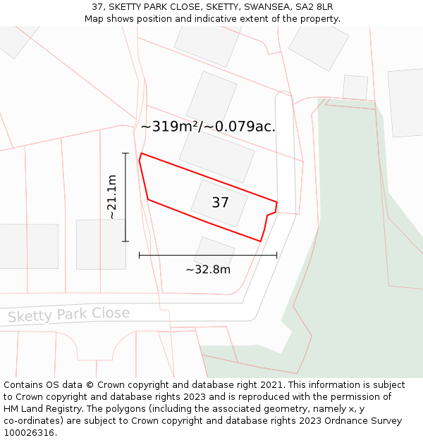 37, SKETTY PARK CLOSE, SKETTY, SWANSEA, SA2 8LR: Plot and title map