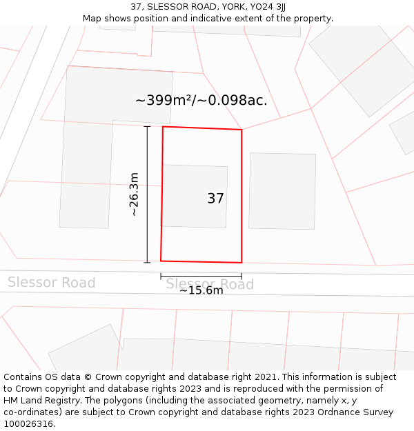 37, SLESSOR ROAD, YORK, YO24 3JJ: Plot and title map